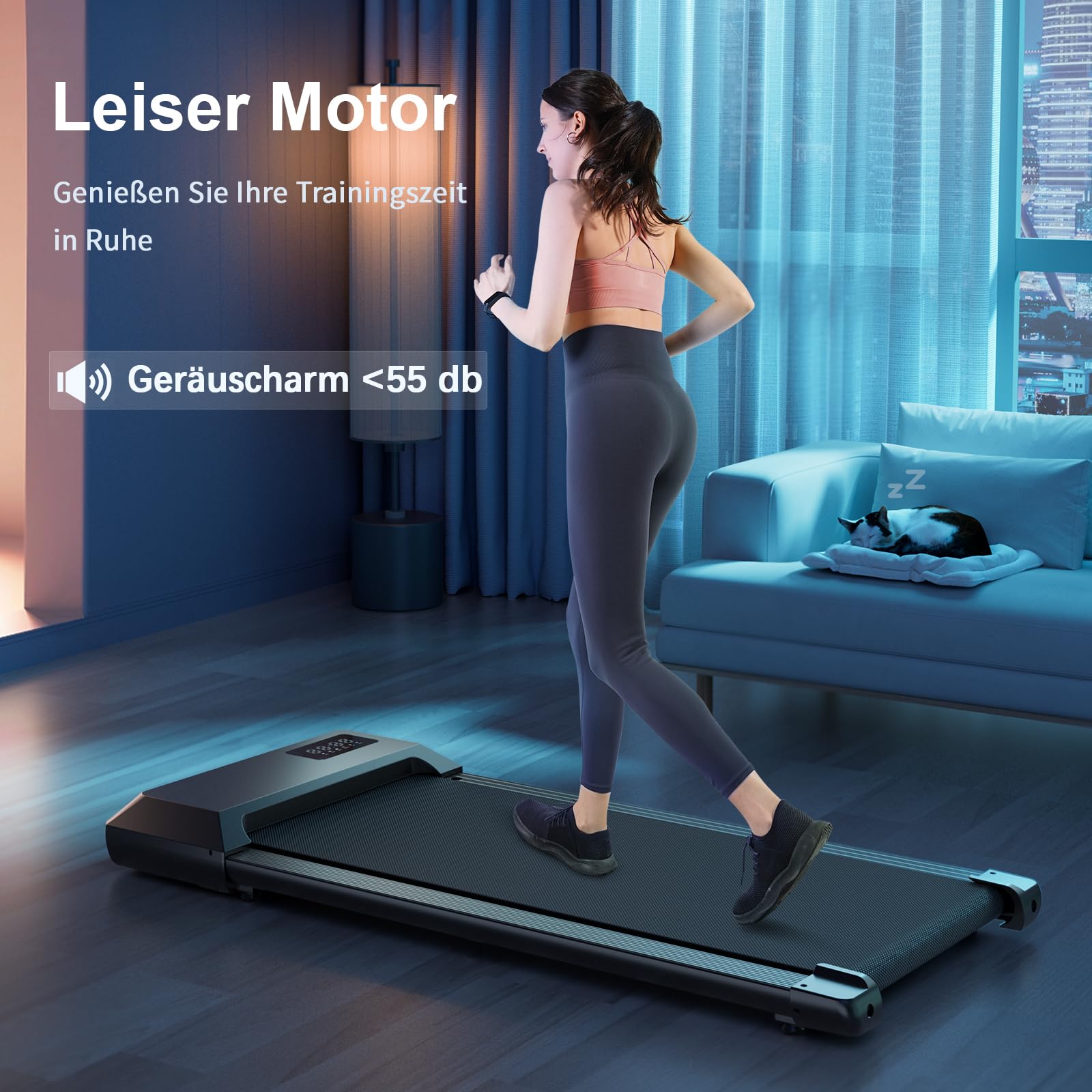 DeerRun Walking Pad Raceable,Laufband für Zuhause bis 136kg, Laufband Schreibtisch mit Pitpat App, Treadmill Leise 2,5PS mit Professionelle Trainingskurse & Multi-Runner-Rennen