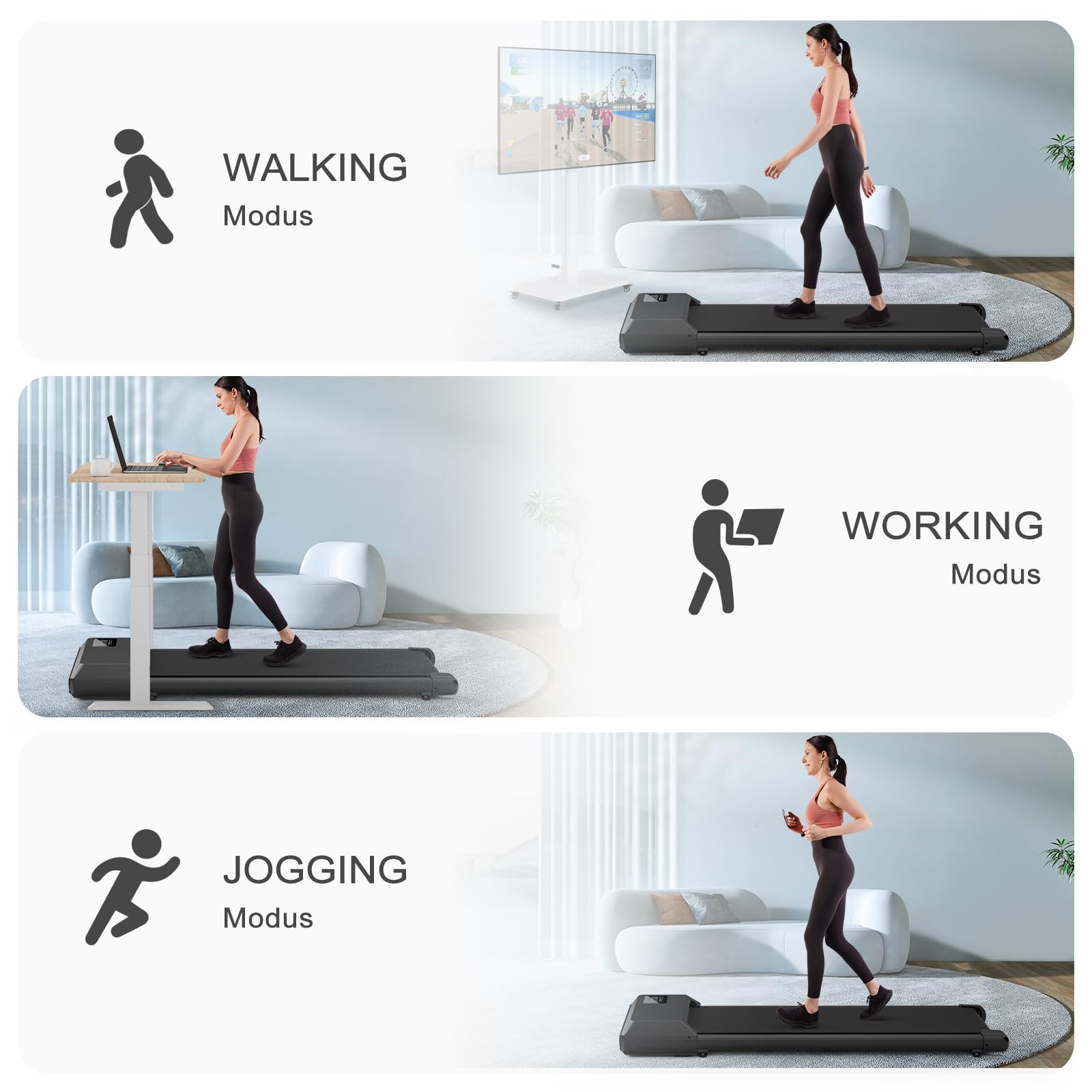 DeerRun Walking Pad Raceable,Laufband für Zuhause bis 136kg, Laufband Schreibtisch mit Pitpat App, Treadmill Leise 2,5PS mit Professionelle Trainingskurse & Multi-Runner-Rennen