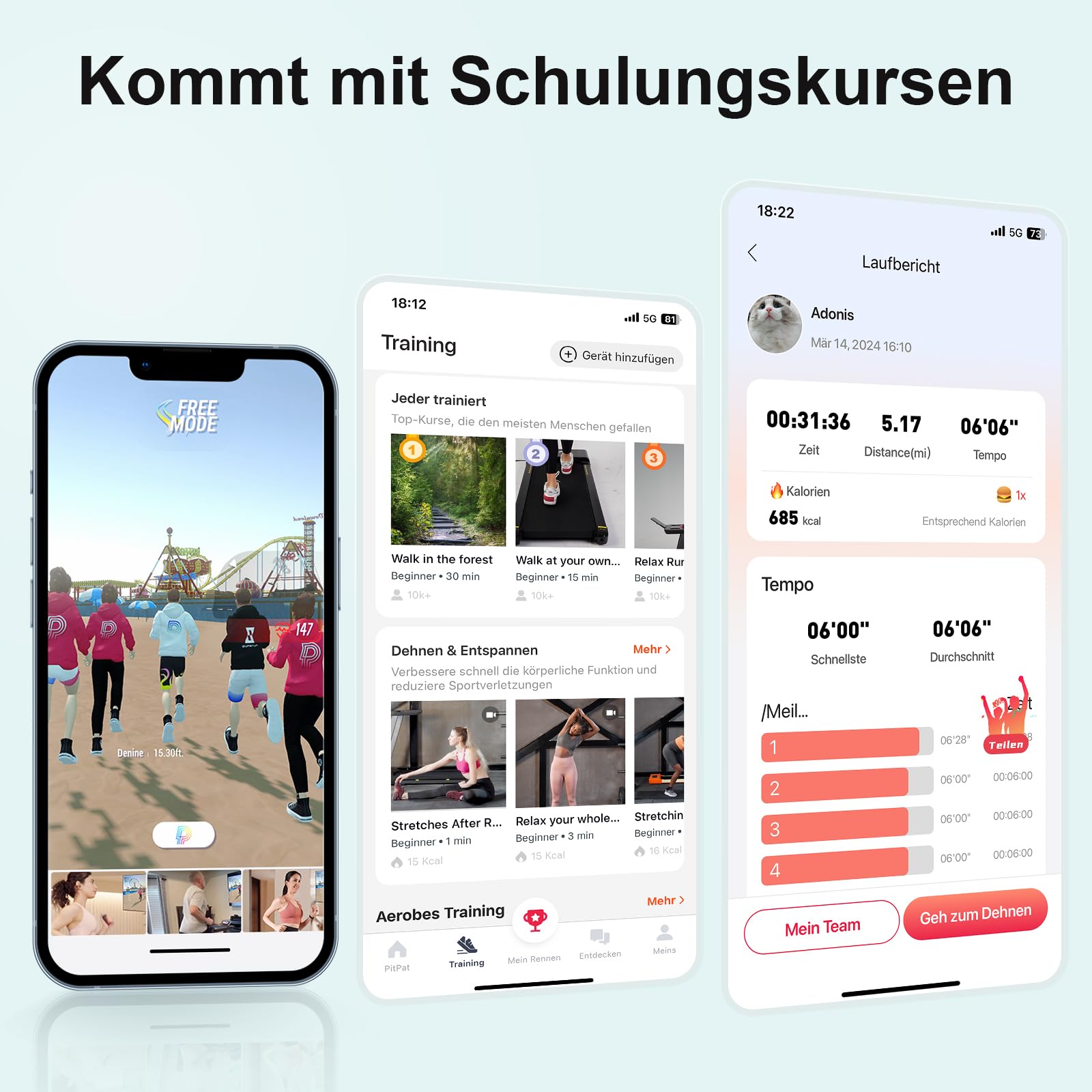 DeerRun Walking Pad Raceable,Laufband für Zuhause bis 136kg, Laufband Schreibtisch mit Pitpat App, Treadmill Leise 2,5PS mit Professionelle Trainingskurse & Multi-Runner-Rennen